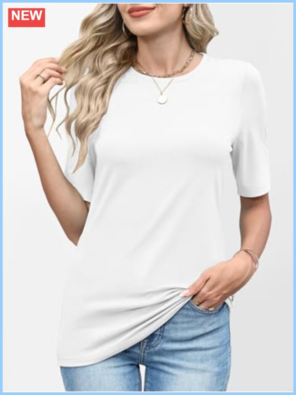 Womens Half Sleeve Crewneck Basic Work Tee Regular Fit Knit T-Shirt - Picture 3 of 6